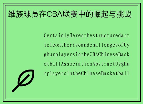 维族球员在CBA联赛中的崛起与挑战